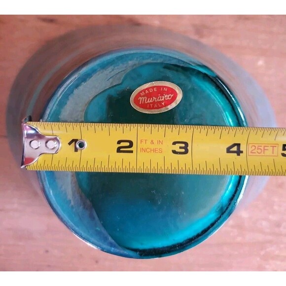 Murano Aquamarine Swirl Ocean Glass Vase Green Vintage Rare Labeled Italy Bowl - Picture 11 of 11